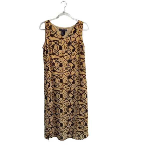 A Wild Thyme Womens Sleeveless Beige & Brown Swirl Print Maxi Dress Size 8P - Picture 2 of 7